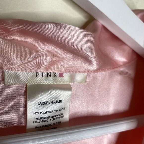 Pink K Light Pink Satin Floral Embroidered Pajama Long Sleeve Lounge Top Large - Picture 4 of 10